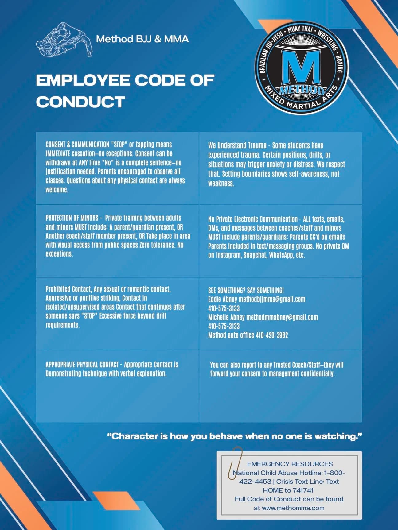 Method MMA employee code of conduct poster