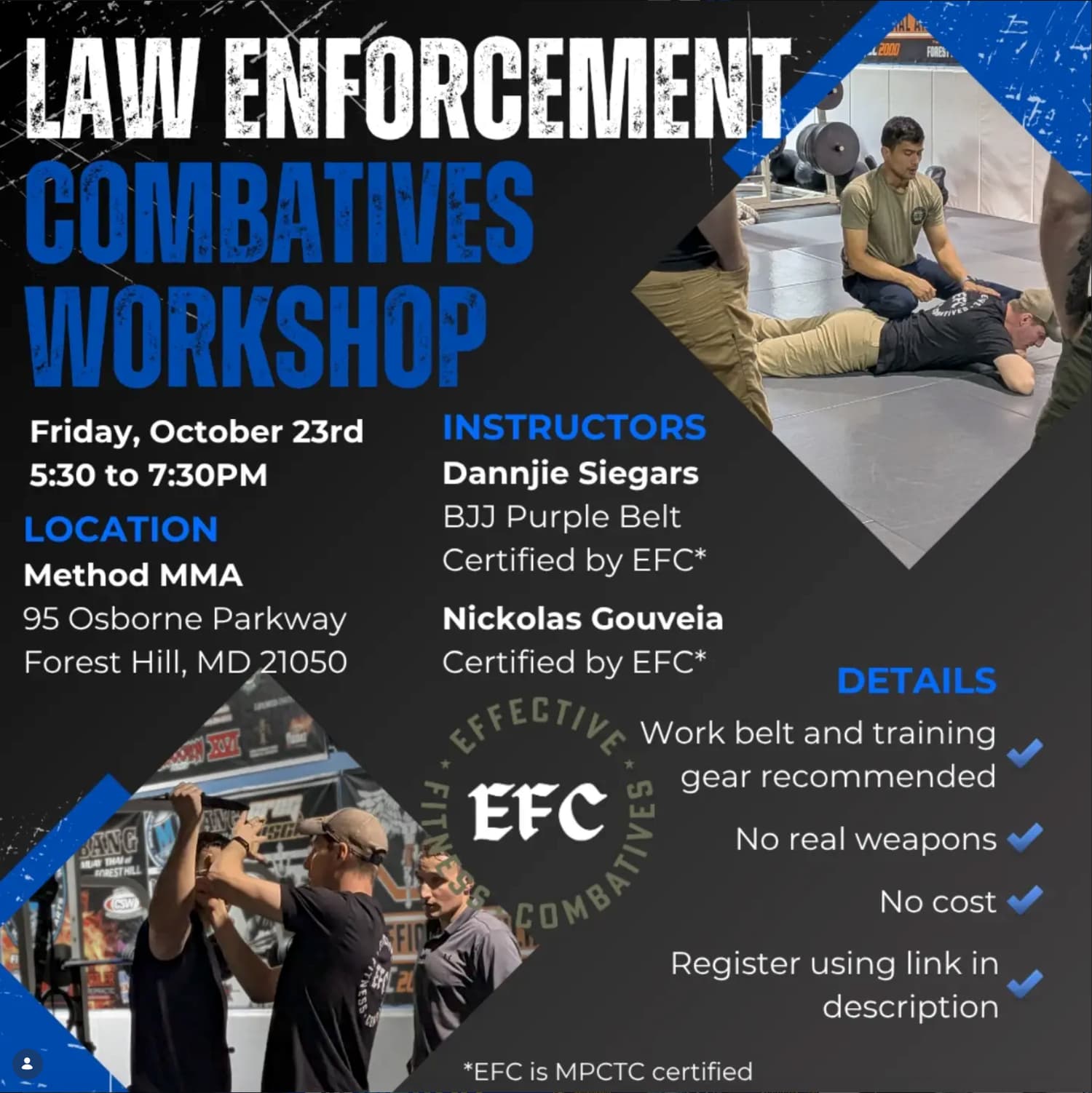 Law Enforcement Combatives Workshop flyer